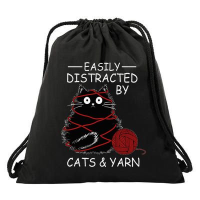 Easily Distracted By Cats And Yarn Kitten Lover Crochet Drawstring Bag