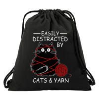 Easily Distracted By Cats And Yarn Kitten Lover Crochet Drawstring Bag