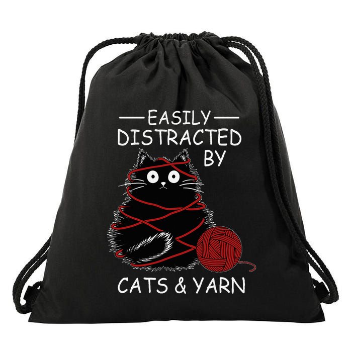 Easily Distracted By Cats And Yarn Kitten Lover Crochet Drawstring Bag