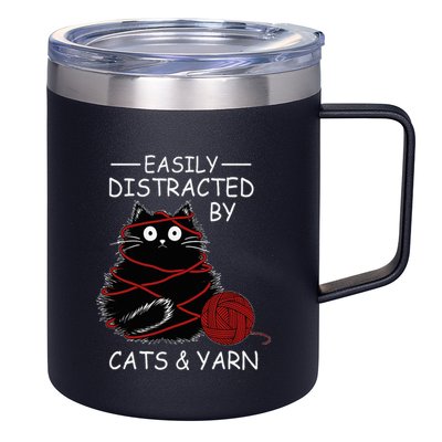 Easily Distracted By Cats And Yarn Kitten Lover Crochet 12oz Stainless Steel Coffee Mug