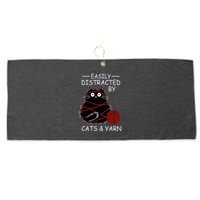 Easily Distracted By Cats And Yarn Kitten Lover Crochet Large Microfiber Waffle Golf Towel