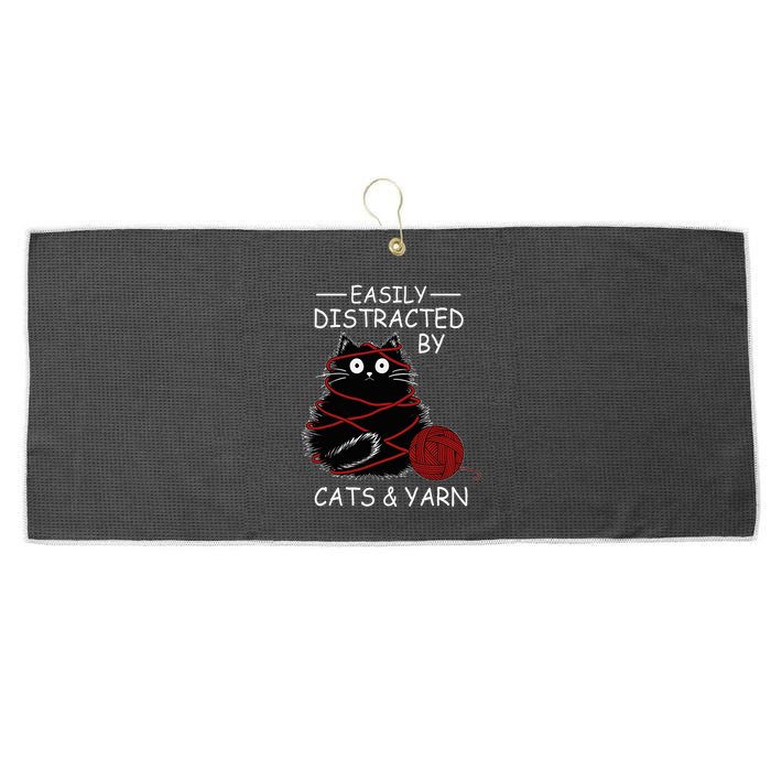 Easily Distracted By Cats And Yarn Kitten Lover Crochet Large Microfiber Waffle Golf Towel