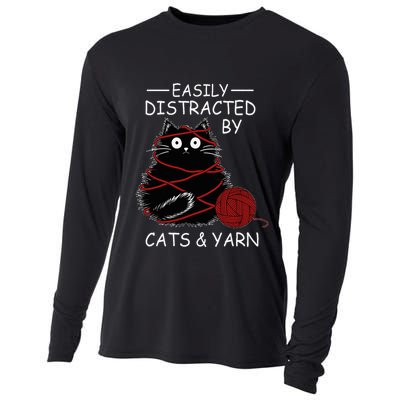 Easily Distracted By Cats And Yarn Kitten Lover Crochet Cooling Performance Long Sleeve Crew