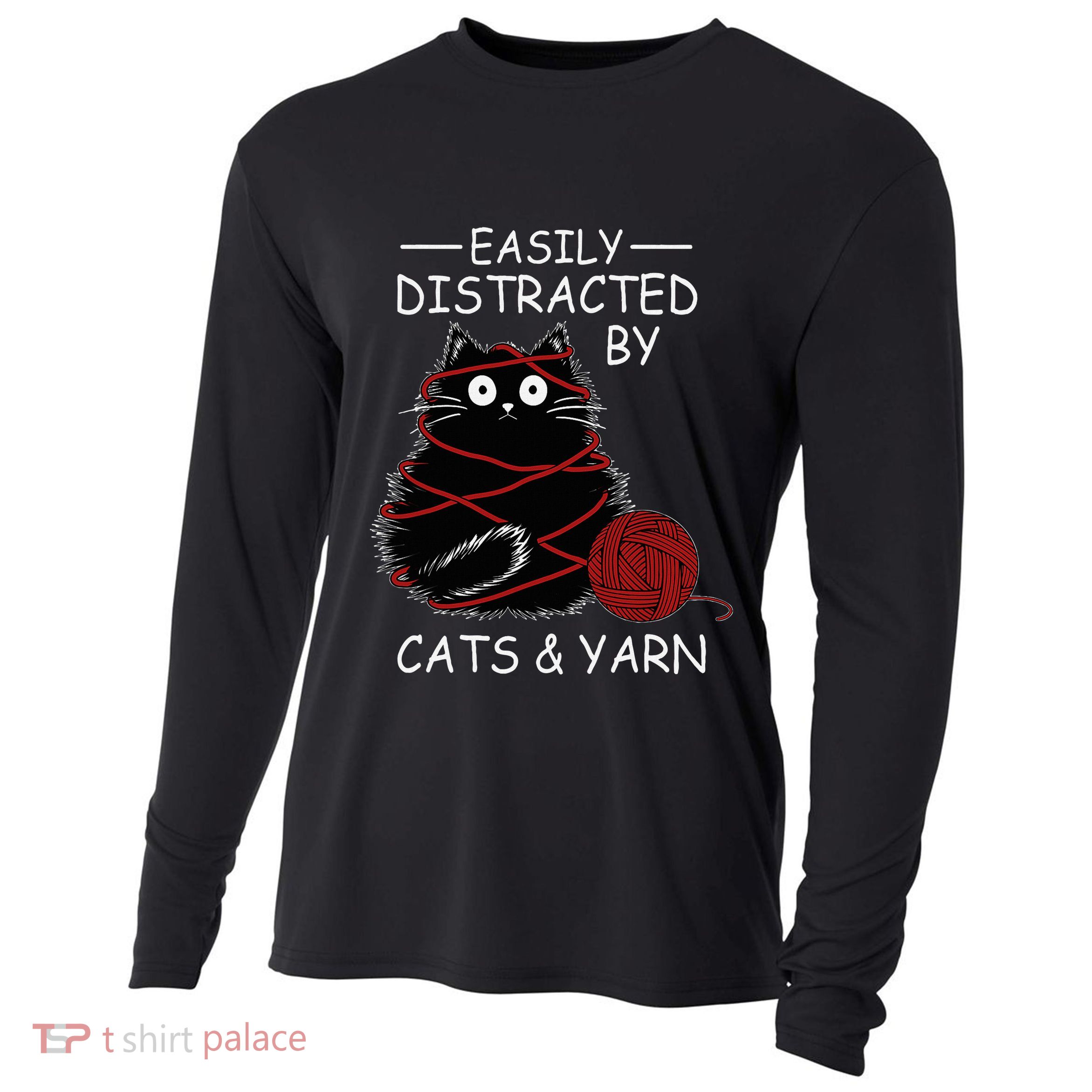 Easily Distracted By Cats And Yarn Kitten Lover Crochet Cooling Performance Long Sleeve Crew