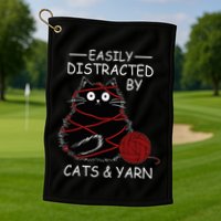 Easily Distracted By Cats And Yarn Kitten Lover Crochet Golf Towel