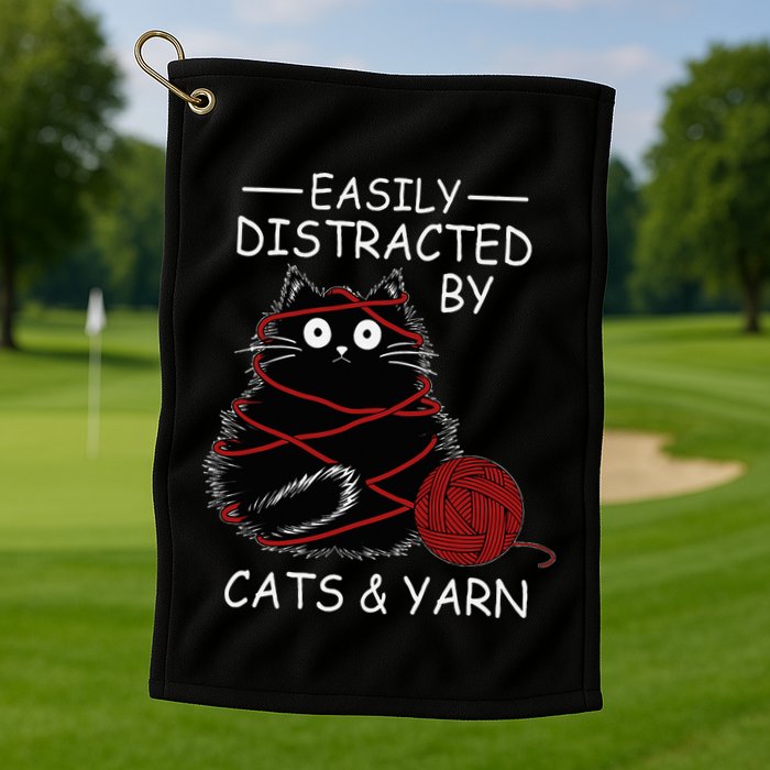 Easily Distracted By Cats And Yarn Kitten Lover Crochet Golf Towel