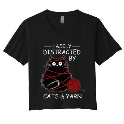 Easily Distracted By Cats And Yarn Kitten Lover Crochet Crop Top