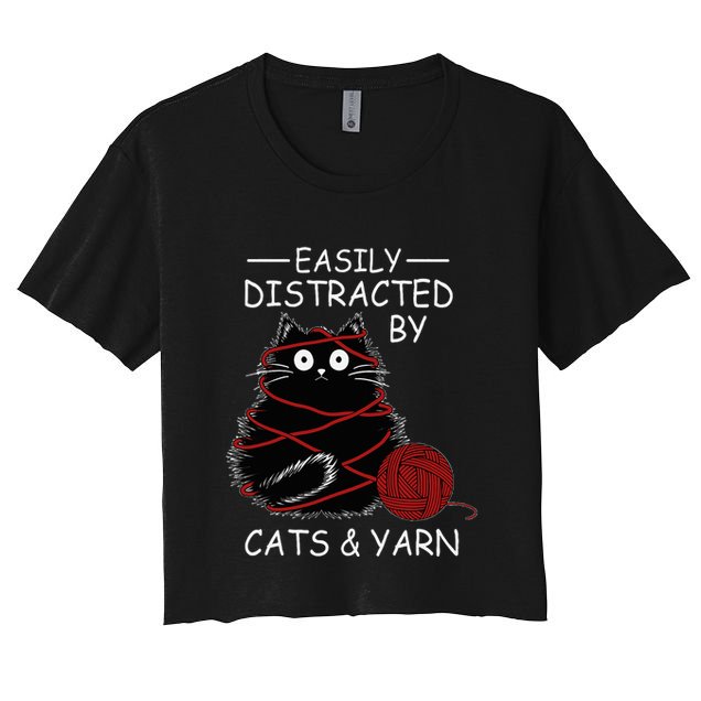Easily Distracted By Cats And Yarn Kitten Lover Crochet Crop Top
