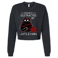 Easily Distracted By Cats And Yarn Kitten Lover Crochet Cropped Pullover Crew