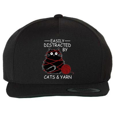 Easily Distracted By Cats And Yarn Kitten Lover Crochet Wool Snapback Cap