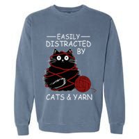 Easily Distracted By Cats And Yarn Kitten Lover Crochet Garment-Dyed Sweatshirt