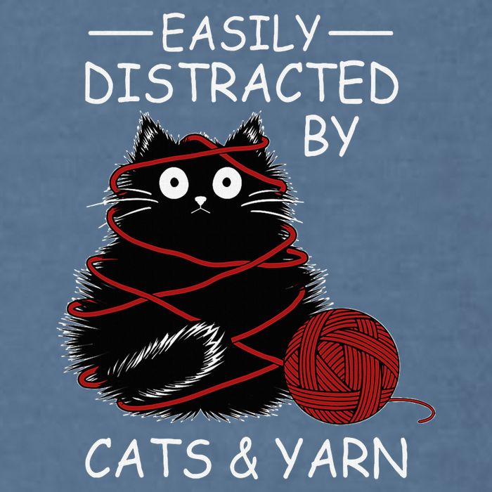 Easily Distracted By Cats And Yarn Kitten Lover Crochet Garment-Dyed Sweatshirt