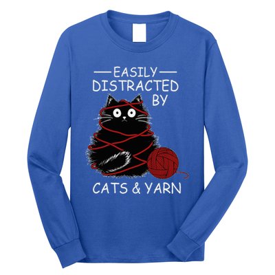 Easily Distracted By Cats And Yarn Kitten Lover Crochet Long Sleeve Shirt