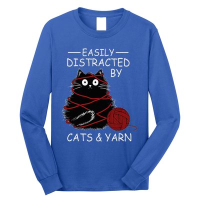 Easily Distracted By Cats And Yarn Kitten Lover Crochet Long Sleeve Shirt