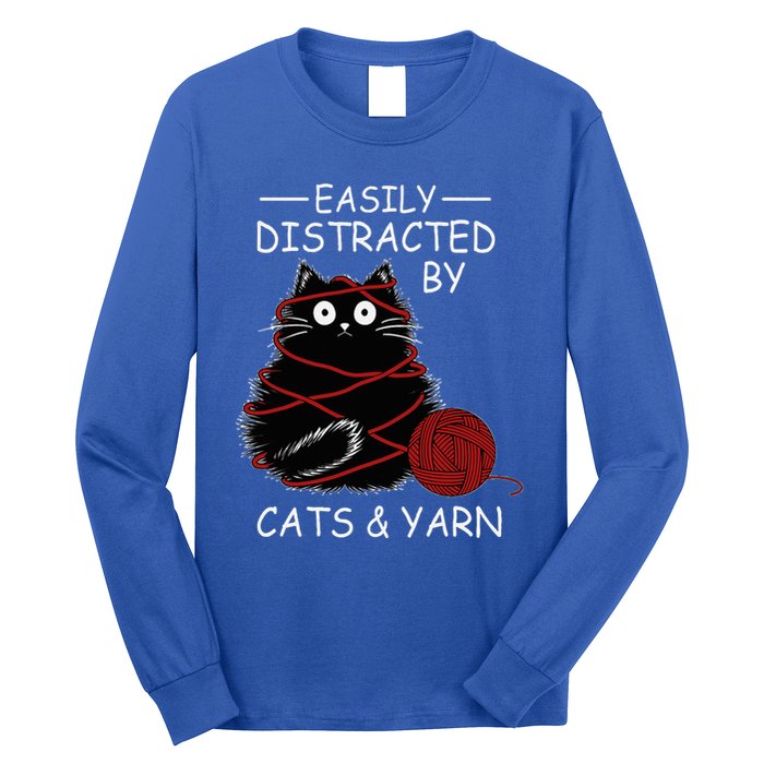 Easily Distracted By Cats And Yarn Kitten Lover Crochet Long Sleeve Shirt