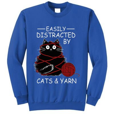 Easily Distracted By Cats And Yarn Kitten Lover Crochet Sweatshirt