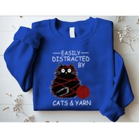 Easily Distracted By Cats And Yarn Kitten Lover Crochet Sweatshirt