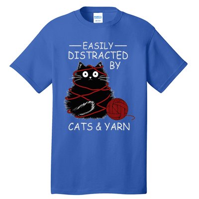 Easily Distracted By Cats And Yarn Kitten Lover Crochet Tall T-Shirt