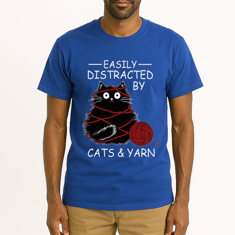 Easily Distracted By Cats And Yarn Kitten Lover Crochet Tall T-Shirt