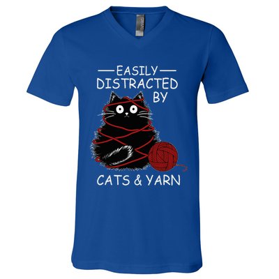 Easily Distracted By Cats And Yarn Kitten Lover Crochet V-Neck T-Shirt