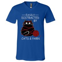 Easily Distracted By Cats And Yarn Kitten Lover Crochet V-Neck T-Shirt