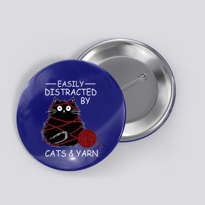 Easily Distracted By Cats And Yarn Kitten Lover Crochet Button