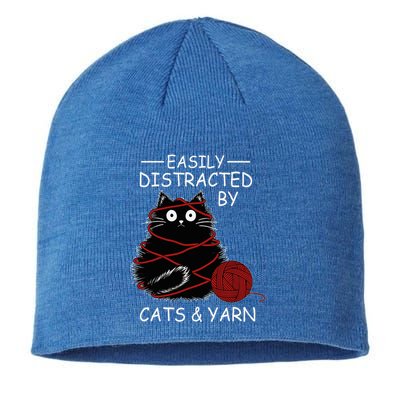 Easily Distracted By Cats And Yarn Kitten Lover Crochet Sustainable Beanie