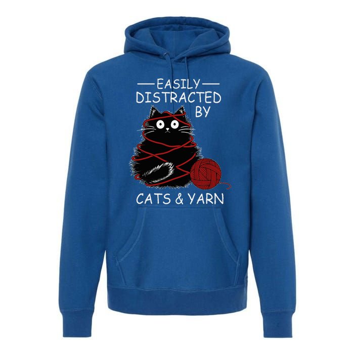 Easily Distracted By Cats And Yarn Kitten Lover Crochet Premium Hoodie