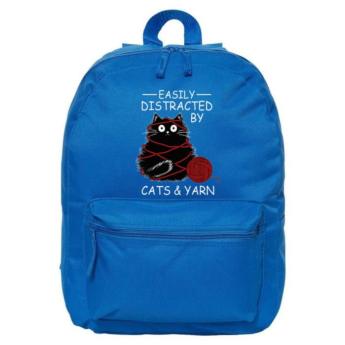 Easily Distracted By Cats And Yarn Kitten Lover Crochet 16 in Basic Backpack