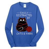 Easily Distracted By Cats And Yarn Kitten Lover Crochet Tall Long Sleeve T-Shirt