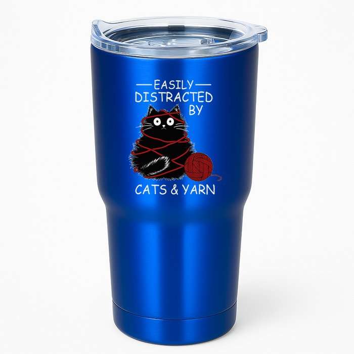 Easily Distracted By Cats And Yarn Kitten Lover Crochet Tumbler