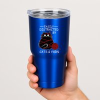 Easily Distracted By Cats And Yarn Kitten Lover Crochet Tumbler