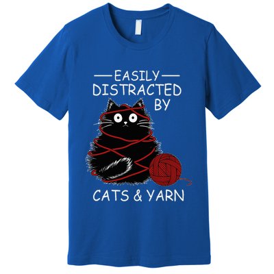 Easily Distracted By Cats And Yarn Kitten Lover Crochet Premium T-Shirt