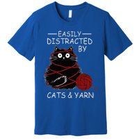 Easily Distracted By Cats And Yarn Kitten Lover Crochet Premium T-Shirt