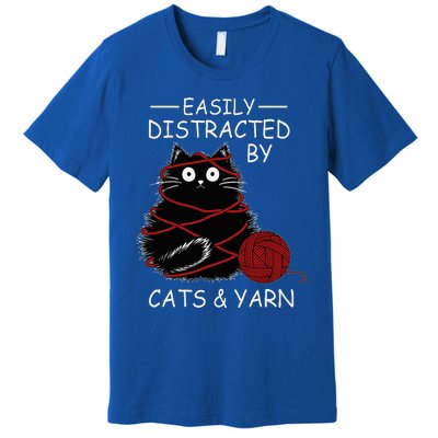 Easily Distracted By Cats And Yarn Kitten Lover Crochet Premium T-Shirt