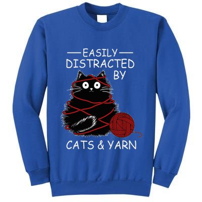 Easily Distracted By Cats And Yarn Kitten Lover Crochet Tall Sweatshirt