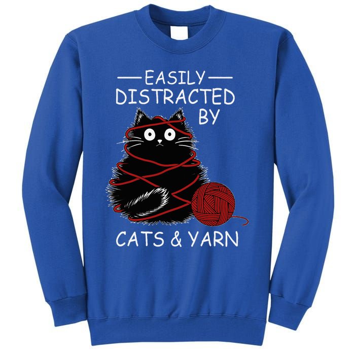 Easily Distracted By Cats And Yarn Kitten Lover Crochet Tall Sweatshirt