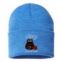 Easily Distracted By Cats And Yarn Kitten Lover Crochet Sustainable Knit Beanie