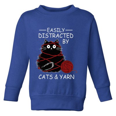 Easily Distracted By Cats And Yarn Kitten Lover Crochet Toddler Sweatshirt