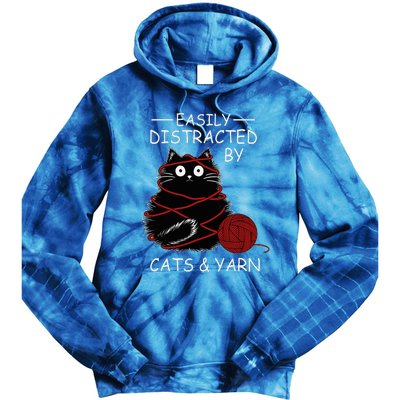 Easily Distracted By Cats And Yarn Kitten Lover Crochet Tie Dye Hoodie