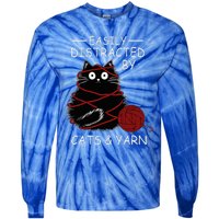 Easily Distracted By Cats And Yarn Kitten Lover Crochet Tie-Dye Long Sleeve Shirt