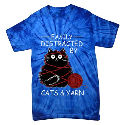 Easily Distracted By Cats And Yarn Kitten Lover Crochet Tie-Dye T-Shirt