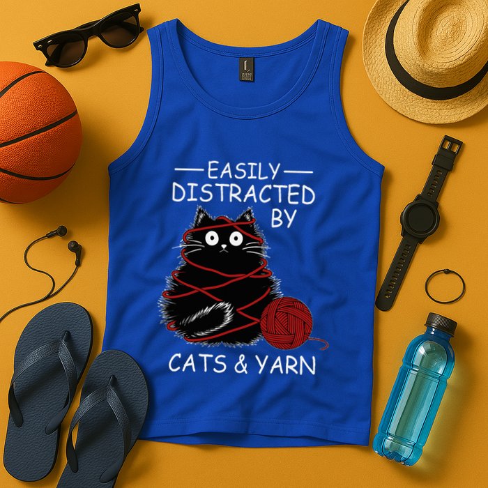 Easily Distracted By Cats And Yarn Kitten Lover Crochet Tank Top