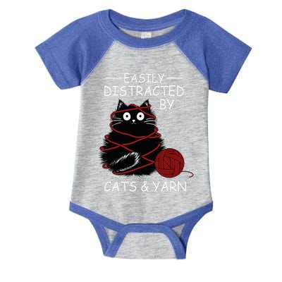 Easily Distracted By Cats And Yarn Kitten Lover Crochet Infant Baby Jersey Bodysuit