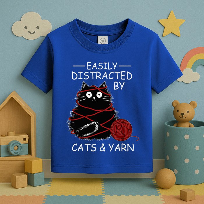 Easily Distracted By Cats And Yarn Kitten Lover Crochet Toddler T-Shirt