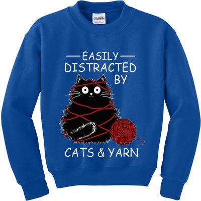 Easily Distracted By Cats And Yarn Kitten Lover Crochet Kids Sweatshirt