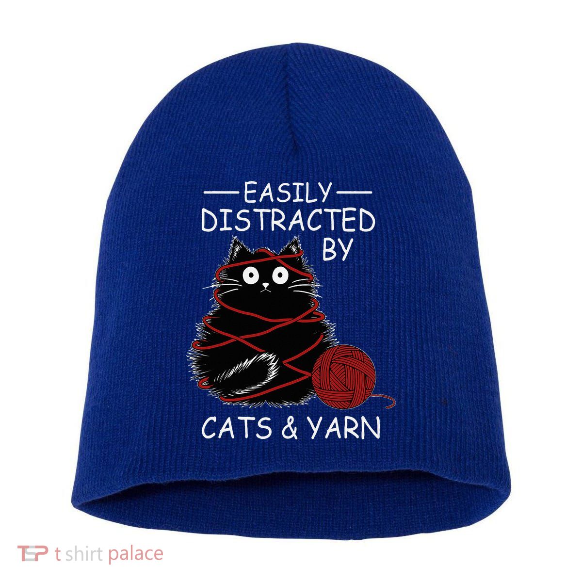 Easily Distracted By Cats And Yarn Kitten Lover Crochet Short Acrylic Beanie