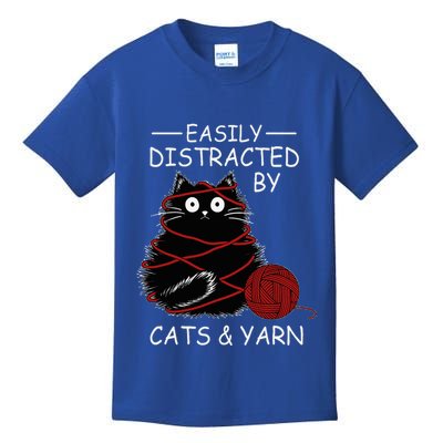 Easily Distracted By Cats And Yarn Kitten Lover Crochet Kids T-Shirt