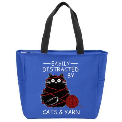 Easily Distracted By Cats And Yarn Kitten Lover Crochet Zip Tote Bag