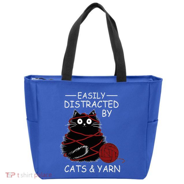 Easily Distracted By Cats And Yarn Kitten Lover Crochet Zip Tote Bag